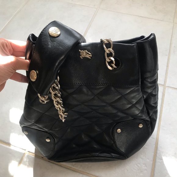 Burberry Bags Burberry Black Leather Bucket Bag Gold Chain